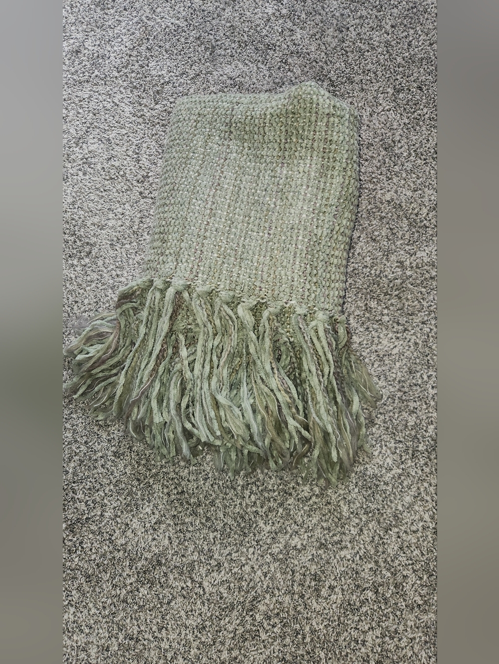 Kennebunk Weavers Sage Green Throw Blanket Knit USA  Made. 60 W/fringe X 47"